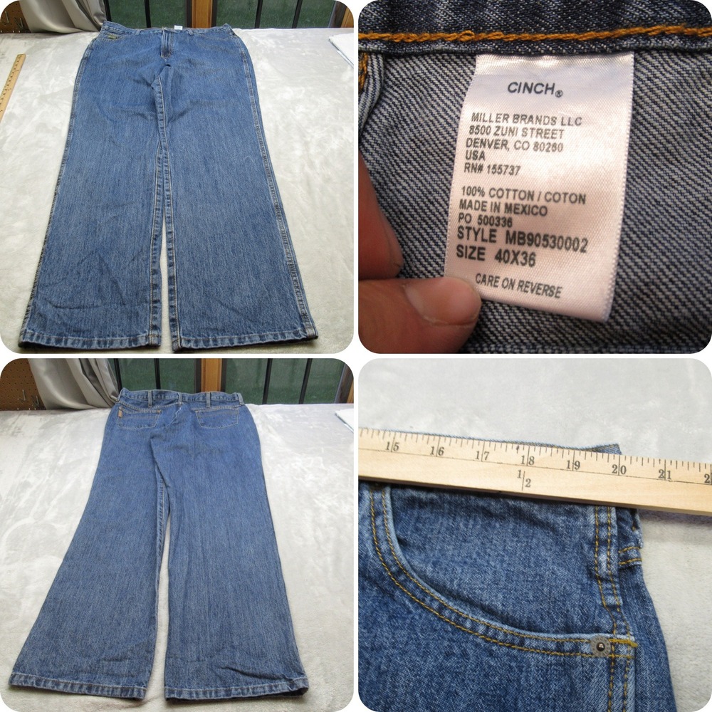 Cinch Jeans Mens 40X36 Medium‎ Wash Denim Cotton Relaxed Fit Zip Fly Boot Leg